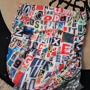 Dolls KILL- Shelly-Colorful Alphabet Print Mini Bodycon Skirt W Mesh Overlay NWT